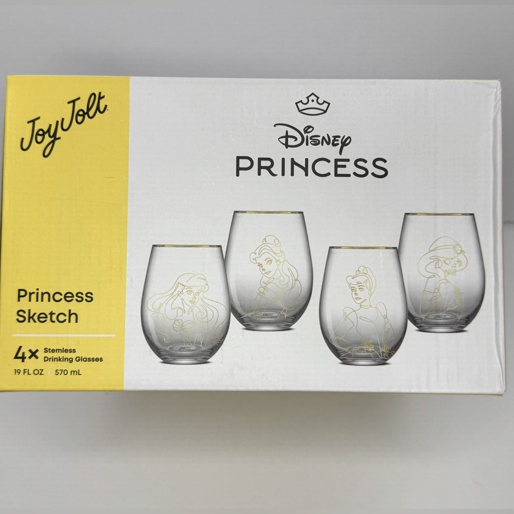 JoyJolt Disney Princess Stemless Glasses Set